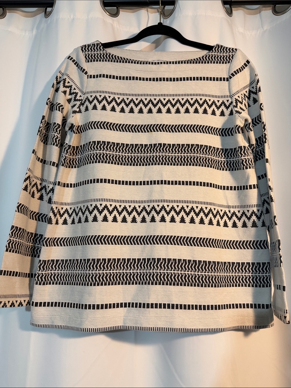 J. Jill Black and Cream Geometric Stripe Boatneck Sweater B7
